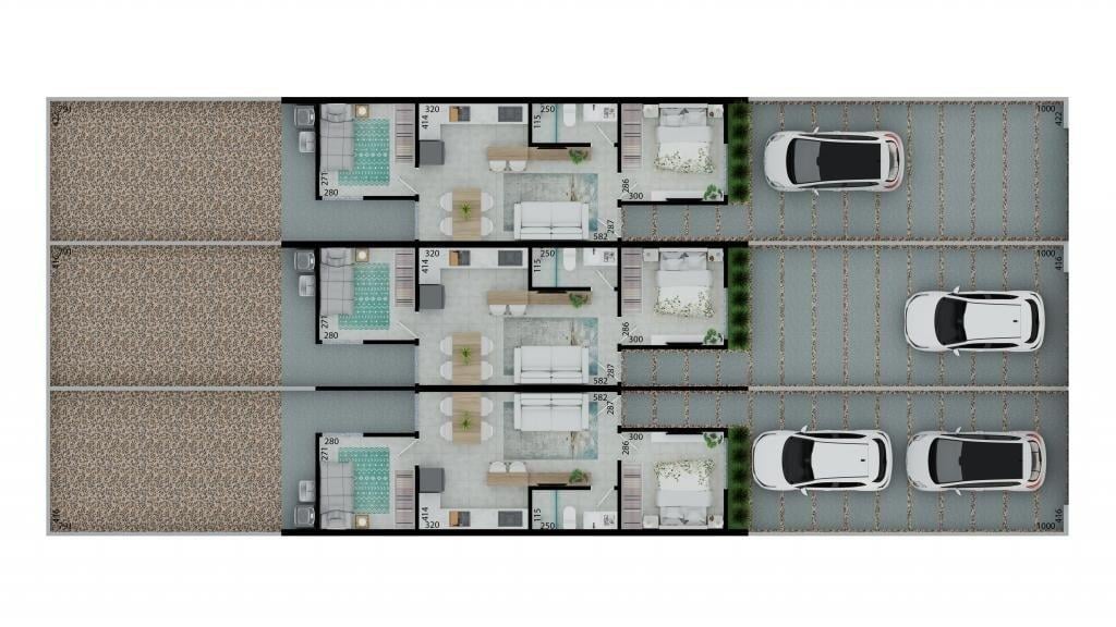 Planta baixa do geminado no Itinga, Joinville, 42m² 2 quartos 2 vagas